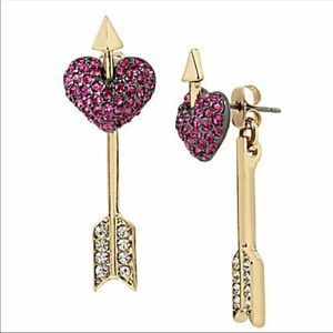 Betsey Johnson Heart Arrow Cupid Earrings Pink EUC